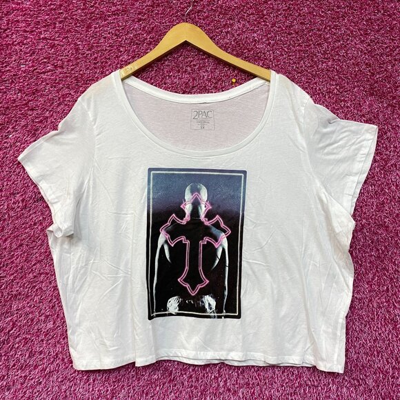 2Pac Only God Can Judge Me Neon Cross Rap Crop Top 3X - Picture 1 of 4